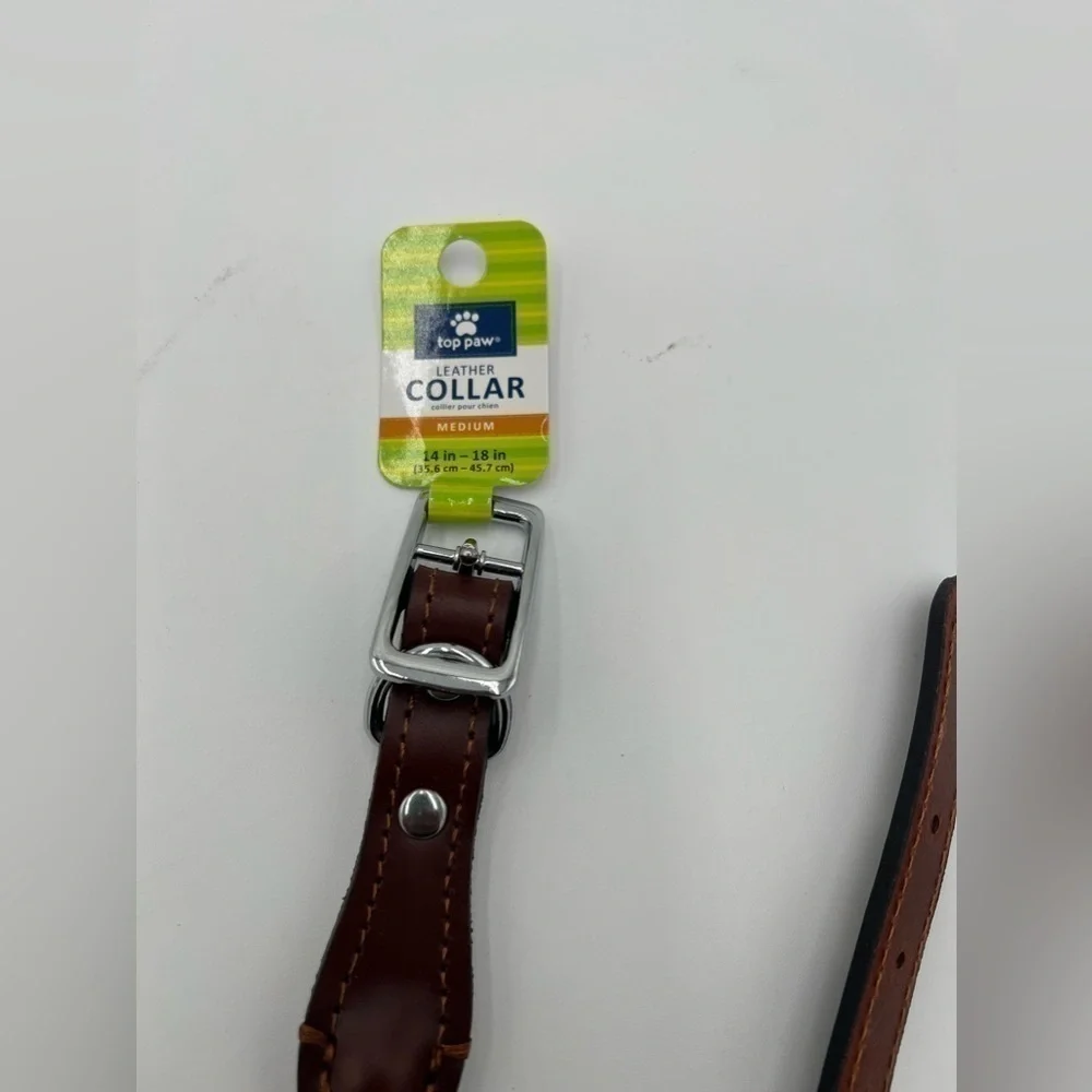TOP PAW Brown Leather Dog Collar (M) (NEW)